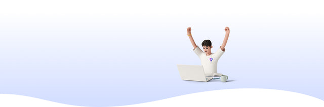 young boy with laptop raising his hands